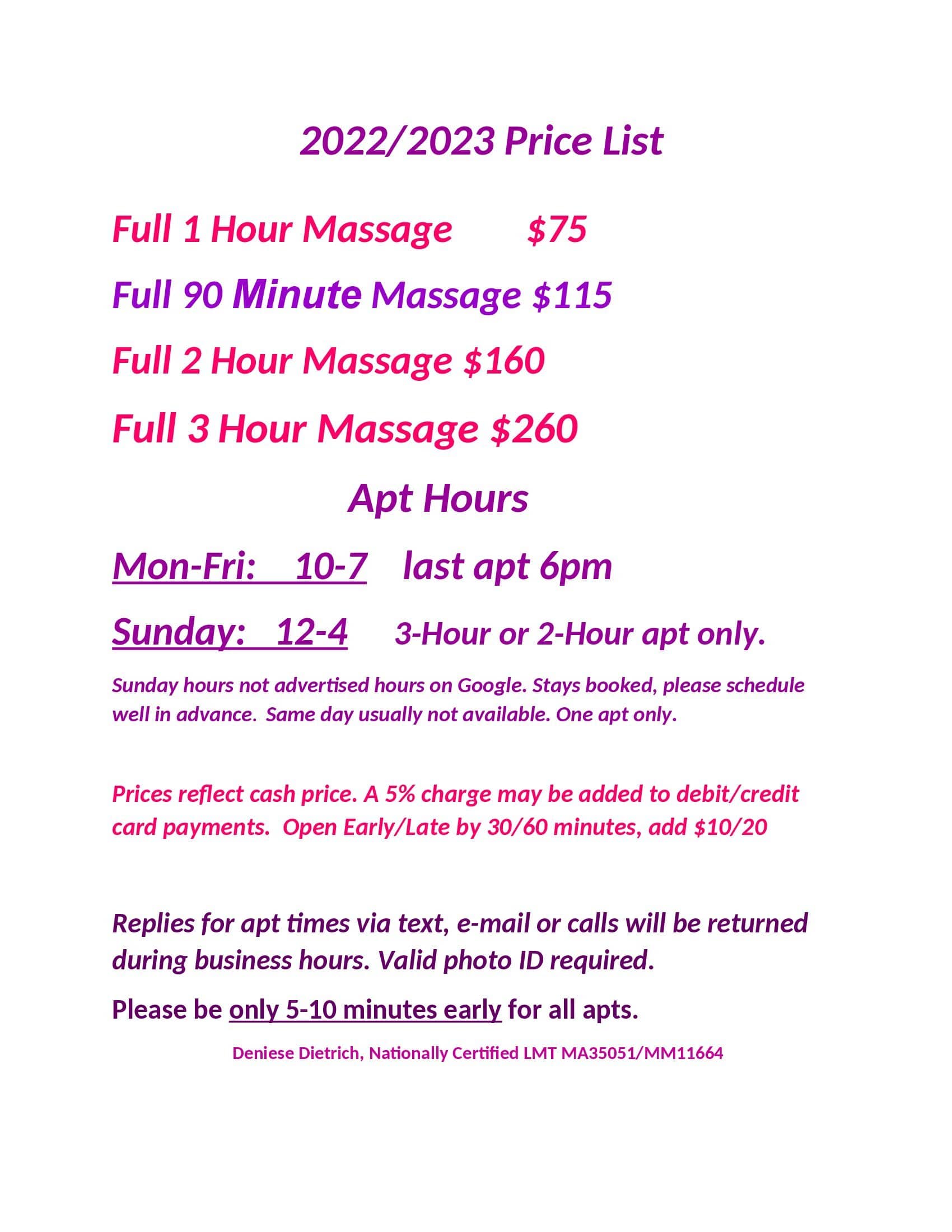 2022/2023 Price List